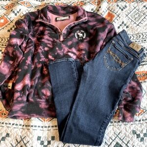 Abercrombie Outfit size 13/14 purple acid wash 3/4 zip pullover and skinny jeans